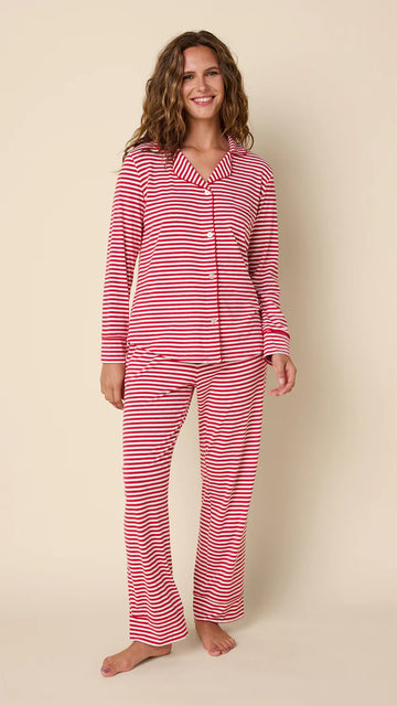 Essential Stripe Pima Knit Long-Sleeved Pajama - Red
