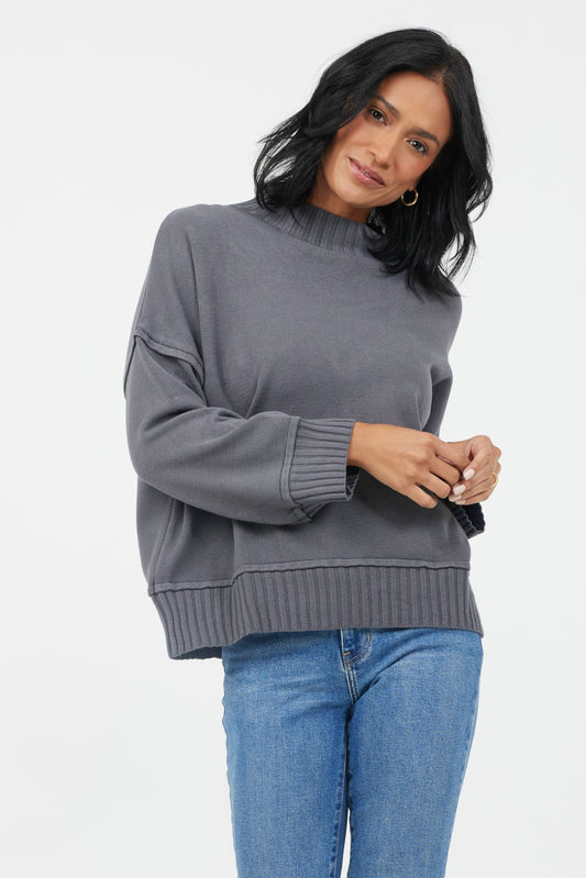 Florenza Turtle Neck Rib Detail Knit Sweater